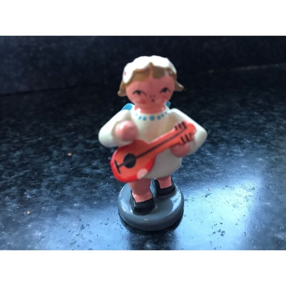 Vtg Christmas Wooden Music Angel Playing The Mandolin Erzgebirge Made In Germany - Picture 1 of 7